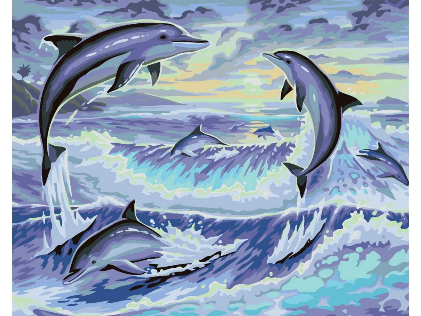 MALUJEŠ Malování podle čísel - DELFÍNI II Rozměr: 80x100 cm, Rámování: bez rámu a bez vypnutí plátna