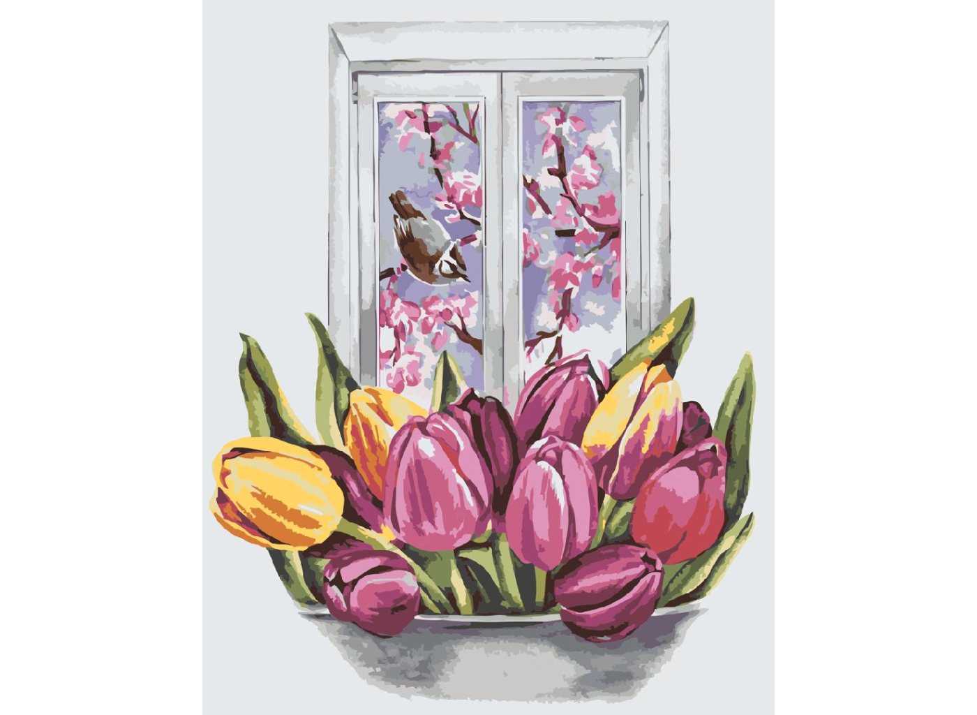MALUJEŠ Malování podle čísel - ANNA´S ART - TULIPÁNY U OKNA Rozměr: 30 x 40 cm, Rámování: bez rámu a bez vypnutí plátna